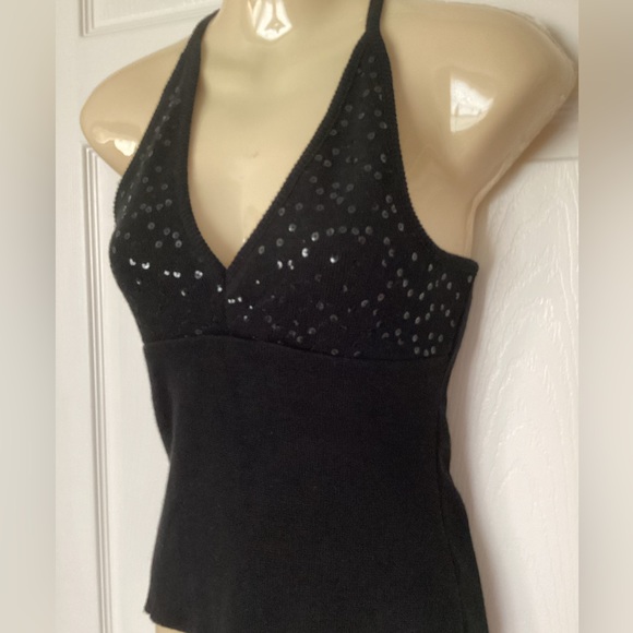 💗 Vintage Le Chateau sequin knit halter Sz M sweater top EUC - Picture 1 of 6